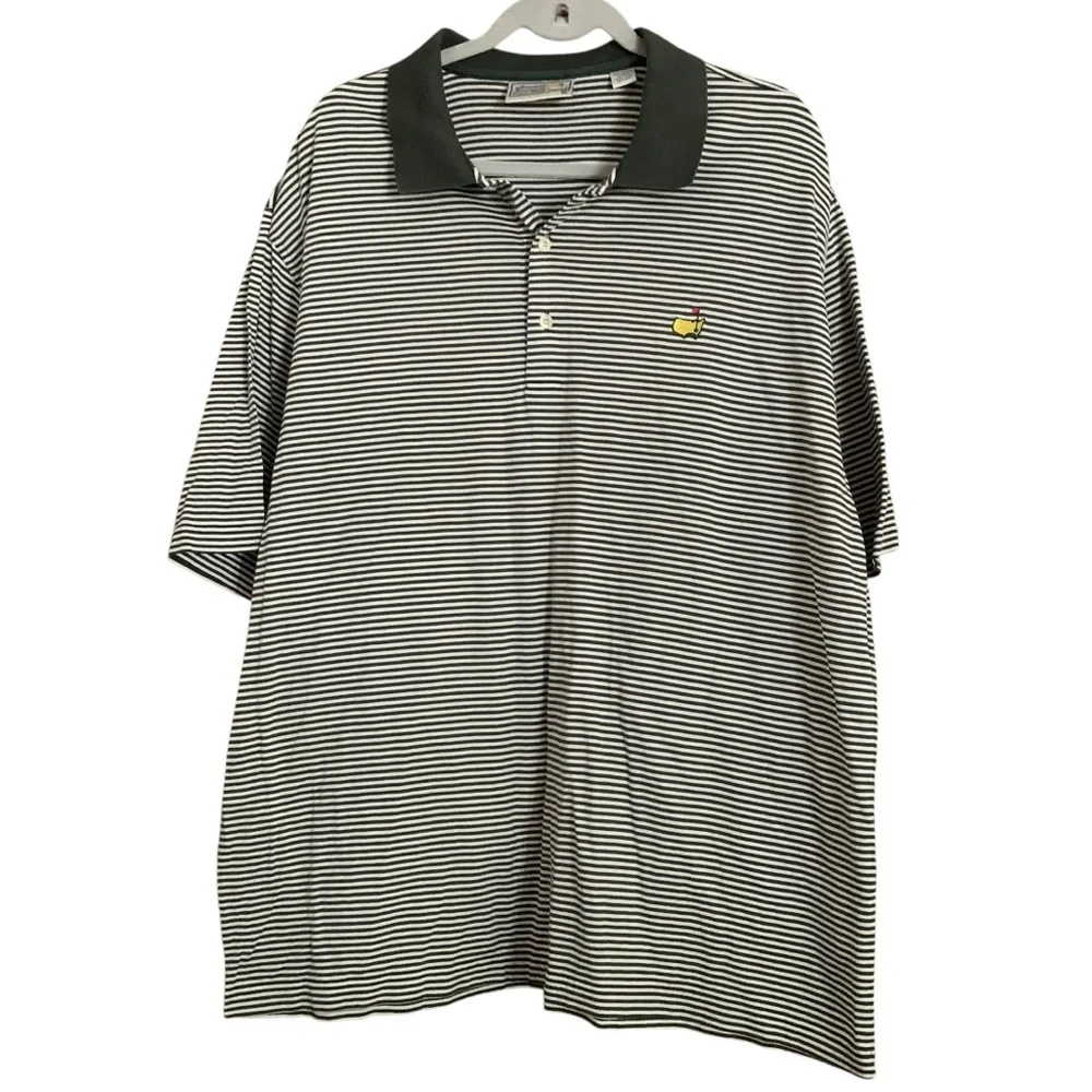 Masters Augusta Mens Forest Green Striped Classic Cotton Golf Polo Sz XL - Picture 2 of 11